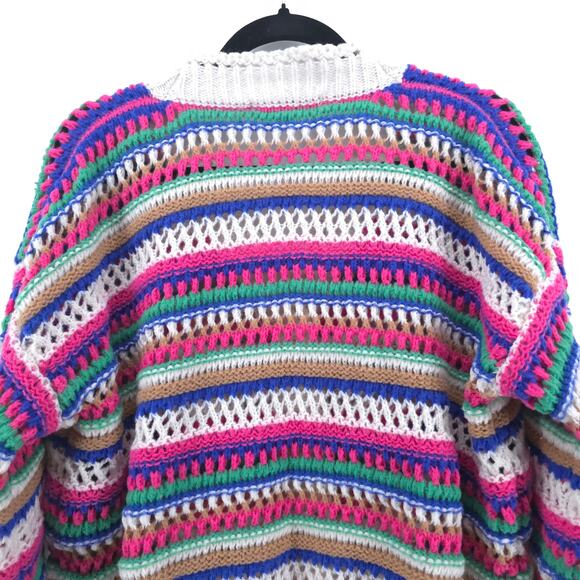 VIGOSS Womens Striped Candy Multicolor Crochet Button Down Sweater Cardigan L - Picture 10 of 12